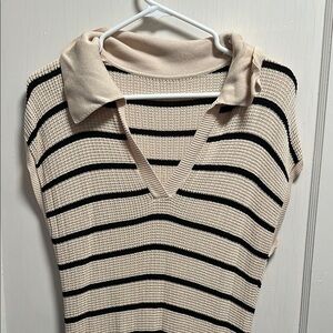 Striped V-Neck Sweater Vest - Cream and Black